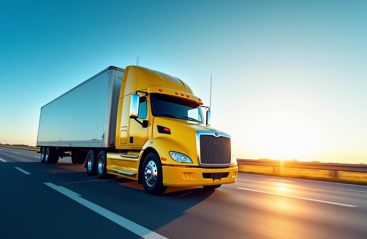 Bright yellow logistics truck ready for delivery